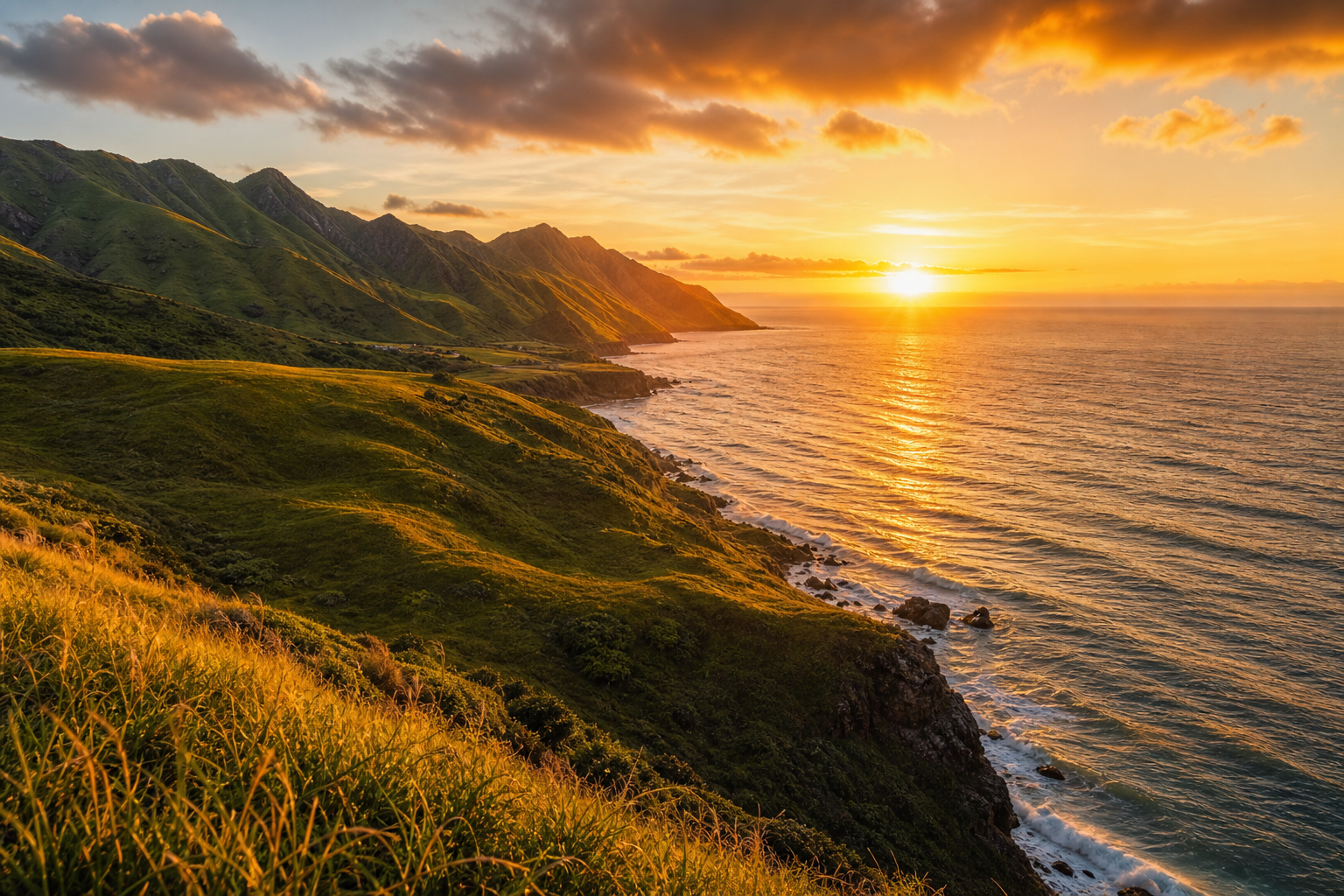 Coastal hills at golden hour