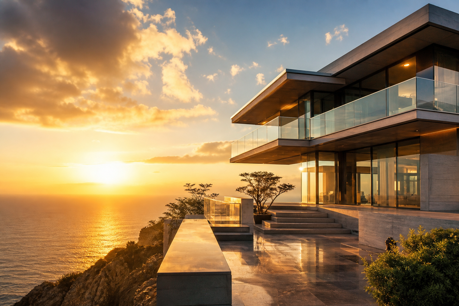 Modern architecture in golden light representing entrepreneurial vision